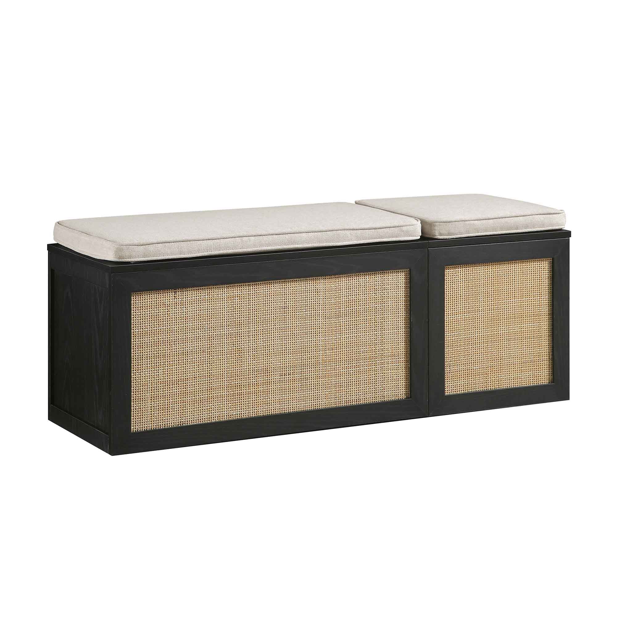 Storage Rattan Stools Frances Woven Rattan Triple Storage Stool Set with Cushion, Black | daals