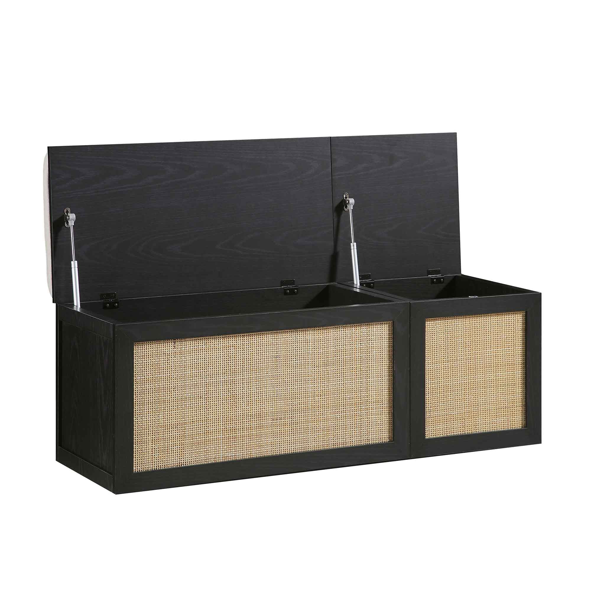 Storage Rattan Stools Frances Woven Rattan Triple Storage Stool Set with Cushion, Black | daals