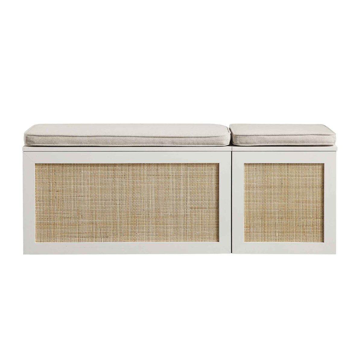 Storage Rattan Stools Frances Woven Rattan Triple Storage Stool Set with Cushion, White | daals