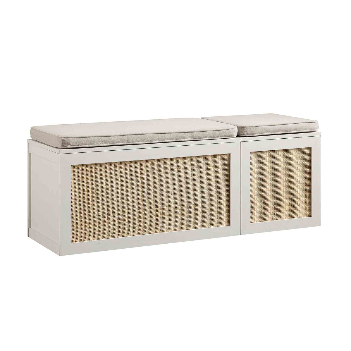 Storage Rattan Stools Frances Woven Rattan Triple Storage Stool Set with Cushion, White | daals
