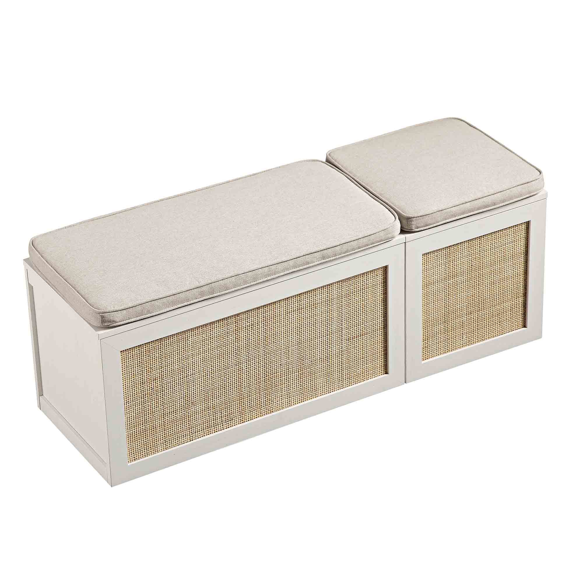 Storage Rattan Stools Frances Woven Rattan Triple Storage Stool Set with Cushion, White | daals