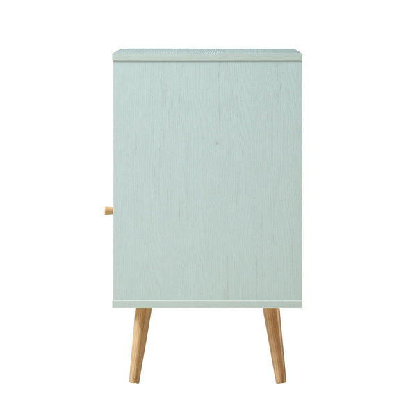 Frances Woven Rattan 1-Door Bedside Table in Mint