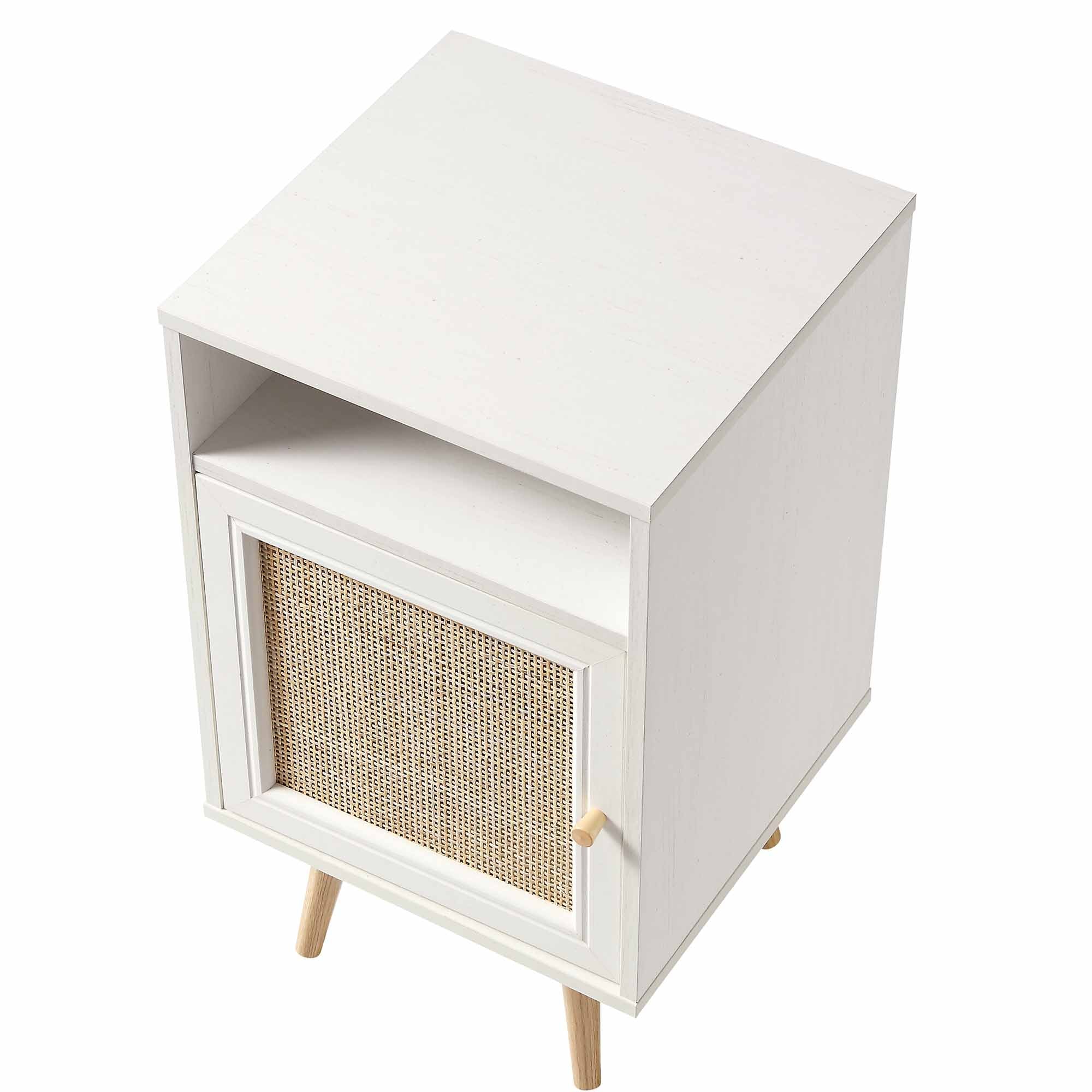 Frances Woven Rattan 1-Door Bedside Table in White