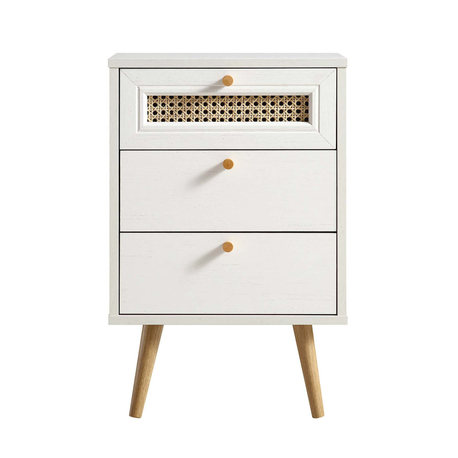 Anya Woven Rattan 3-Drawer Bedside Table in White