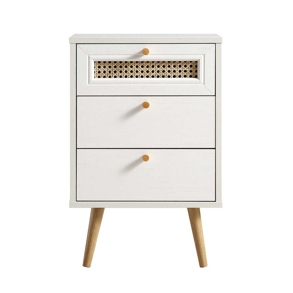 Anya Woven Rattan 3-Drawer Bedside Table in White
