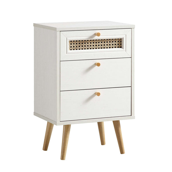 Anya Woven Rattan 3-Drawer Bedside Table in White