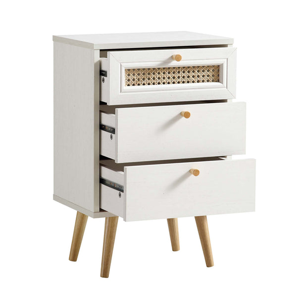 Anya Woven Rattan 3-Drawer Bedside Table in White