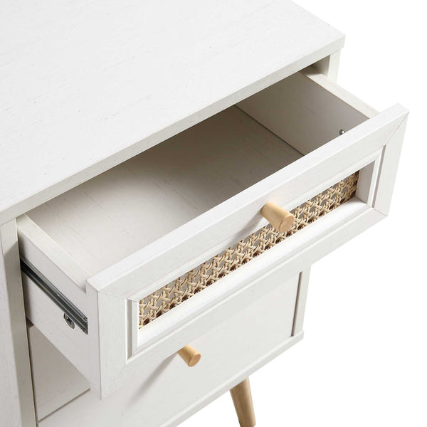 Anya Woven Rattan 3-Drawer Bedside Table in White