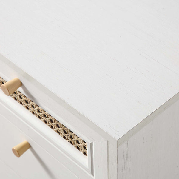 Anya Woven Rattan 3-Drawer Bedside Table in White