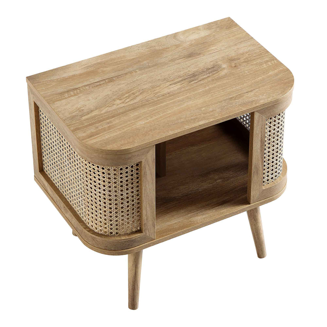 Izzy Curved Rattan Bedside Table, Natural | daals