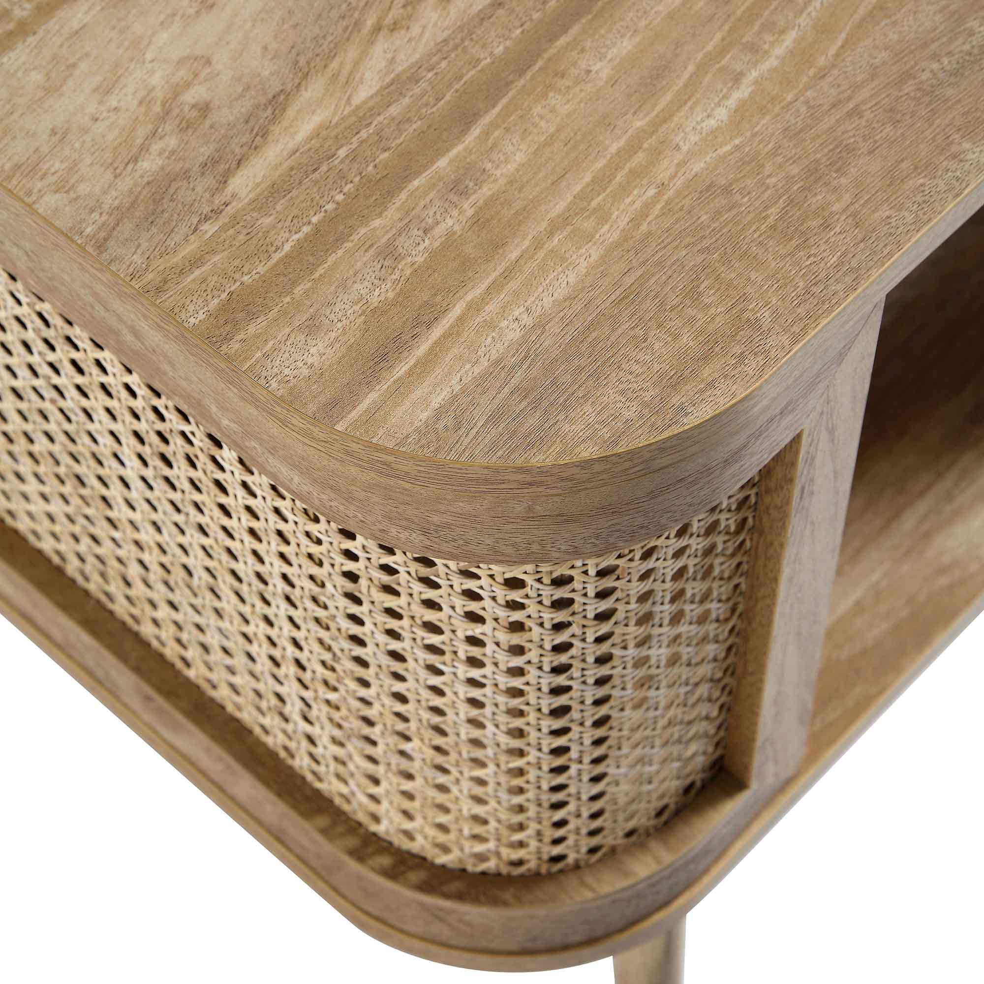 Tall Ratton Tables Izzy Curved Rattan Bedside Table, Natural | daals