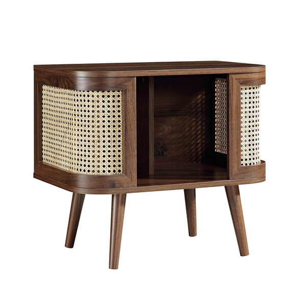 Izzy Curved Rattan Bedside Table, Walnut