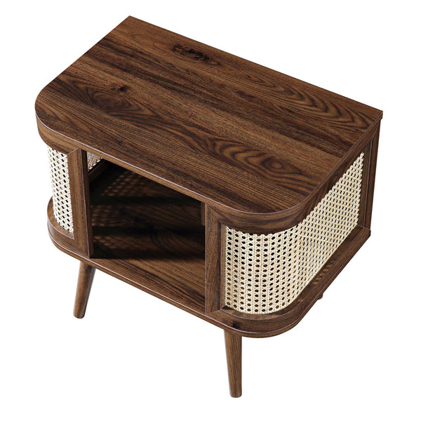 Izzy Curved Rattan Bedside Table, Walnut