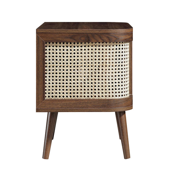 Izzy Curved Rattan Bedside Table, Walnut