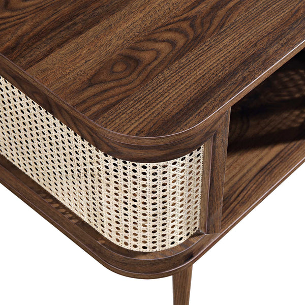 Izzy Curved Rattan Bedside Table, Walnut
