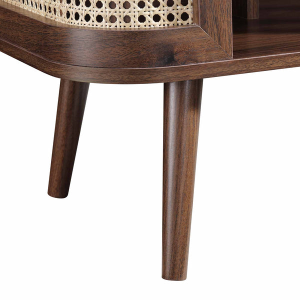 Izzy Curved Rattan Bedside Table, Walnut