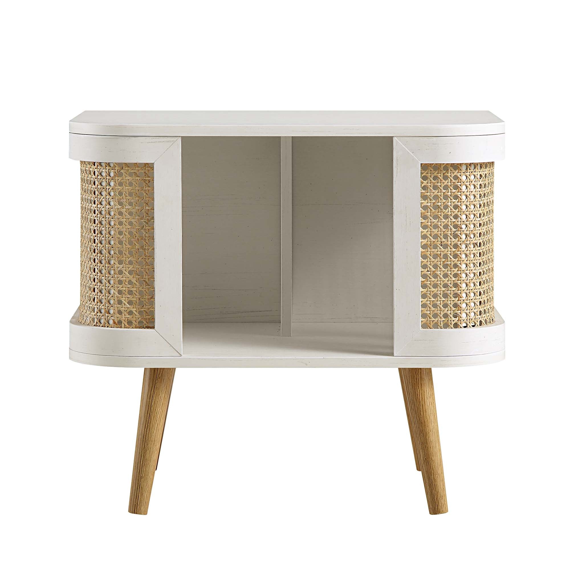 Izzy Curved Rattan Bedside Table, White | daals