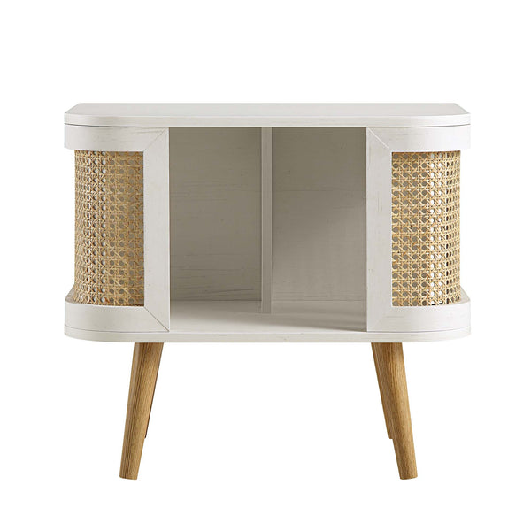 Izzy Curved Rattan Bedside Table, White