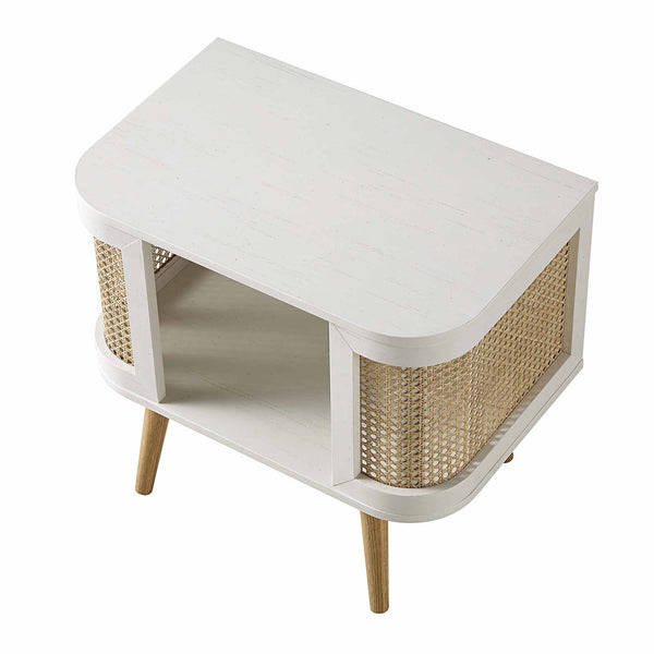 Izzy Curved Rattan Bedside Table, White
