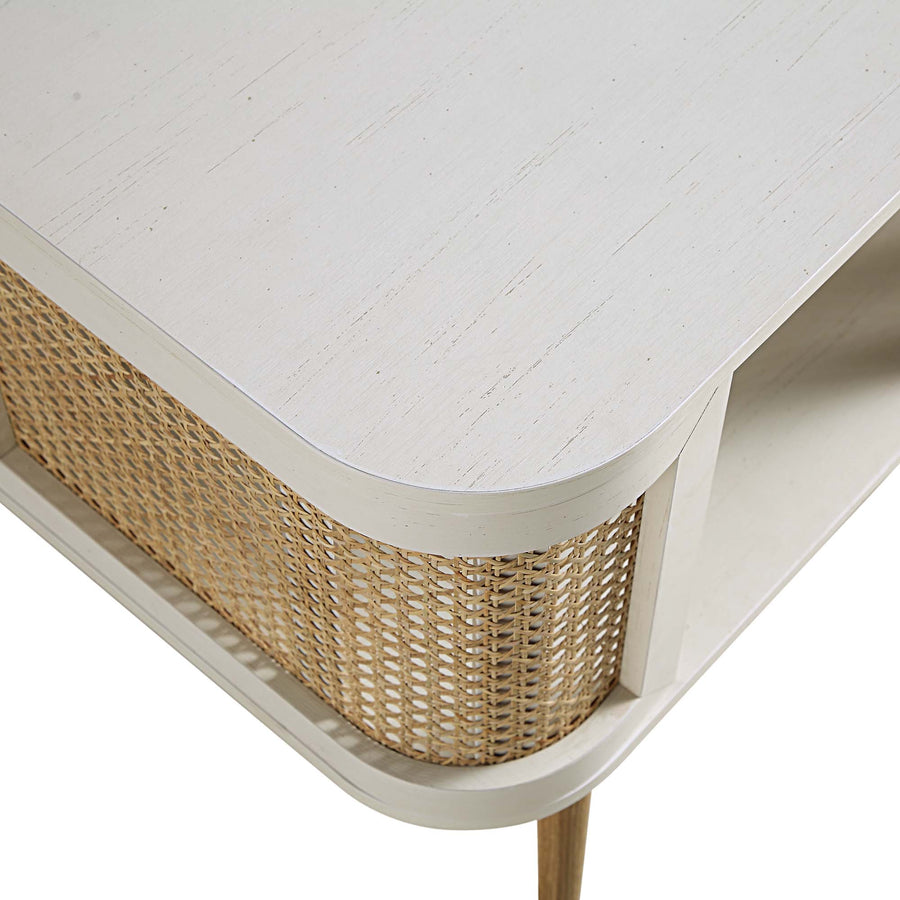 Izzy Curved Rattan Bedside Table, White