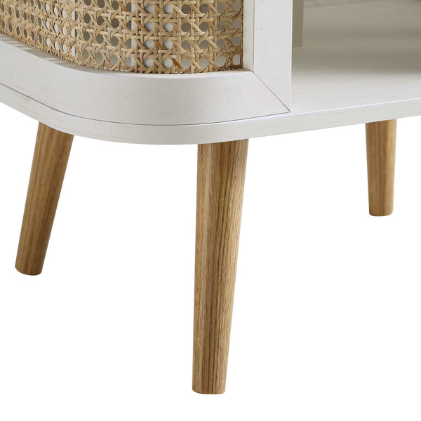 Izzy Curved Rattan Bedside Table, White