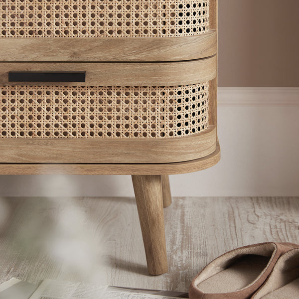 Izzy Curved Rattan 2-Drawer Bedside Table, Natural