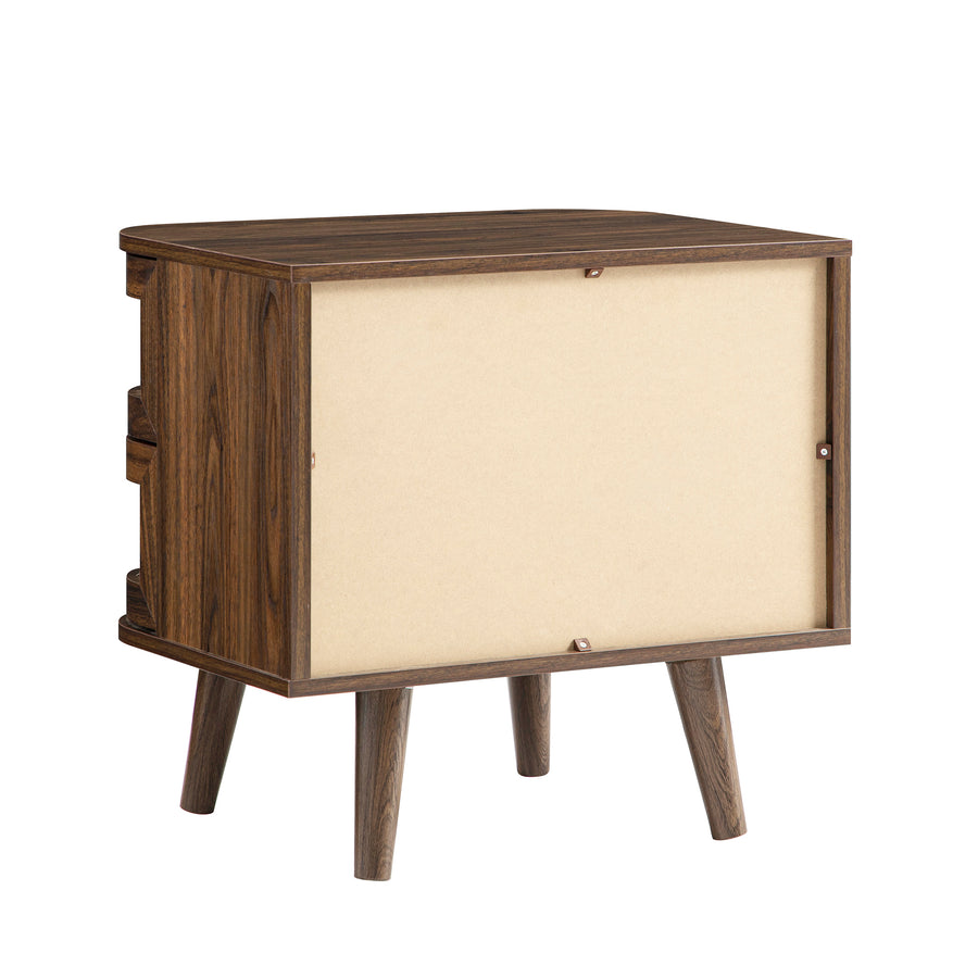 Izzy Curved Rattan 2-Drawer Bedside Table, Walnut