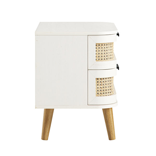 Izzy Curved Rattan 2-Drawer Bedside Table, White
