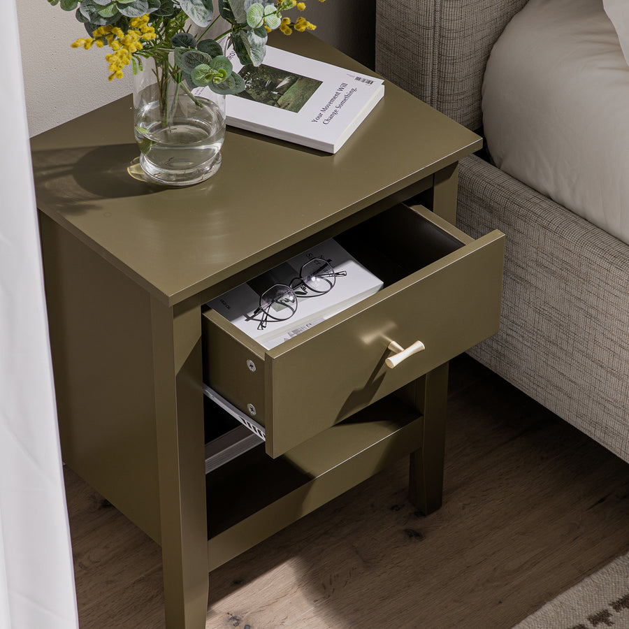 Oakham 1-Drawer Bedside Table, Olive Grove