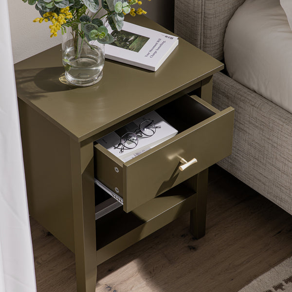 Oakham 1-Drawer Bedside Table, Olive Grove