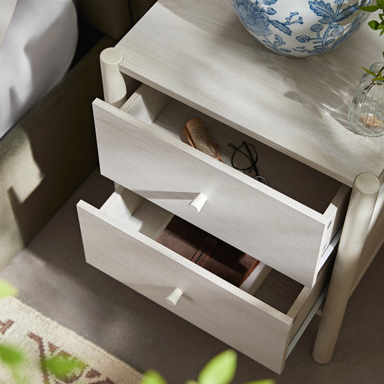 Linden 2-Drawer Bedside Table, White Washed