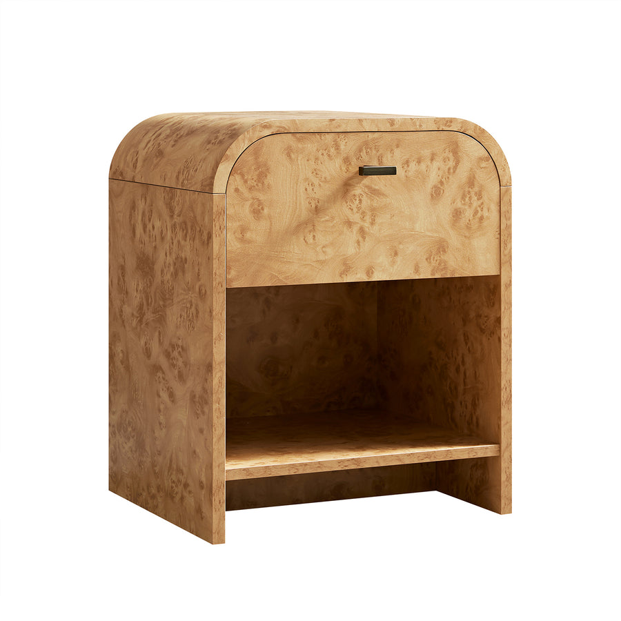 Marcel 1-Drawer Bedside Table, Natural Burlwood