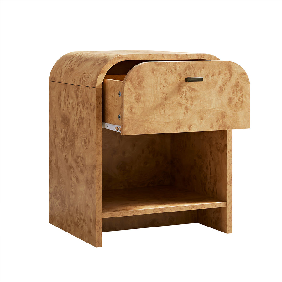 Marcel 1-Drawer Bedside Table, Natural Burlwood