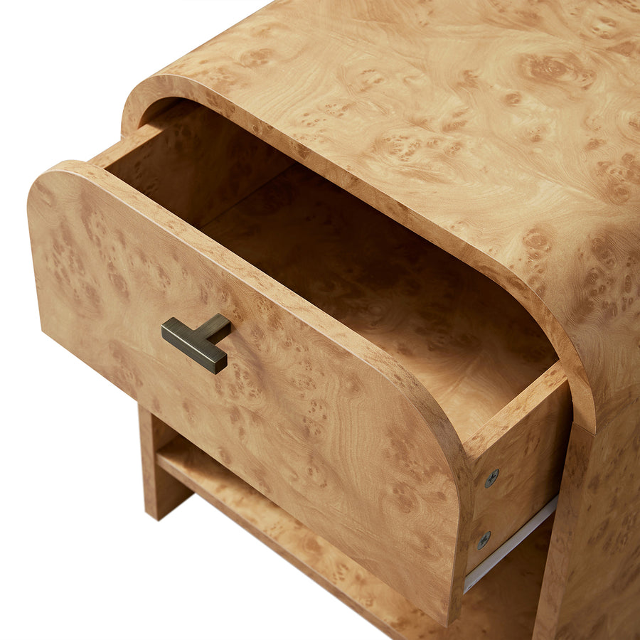Marcel 1-Drawer Bedside Table, Natural Burlwood