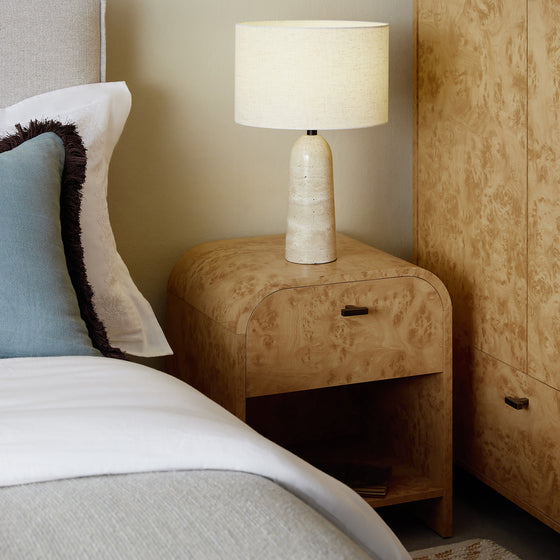 Marcel 1-Drawer Bedside Table, Natural Burlwood