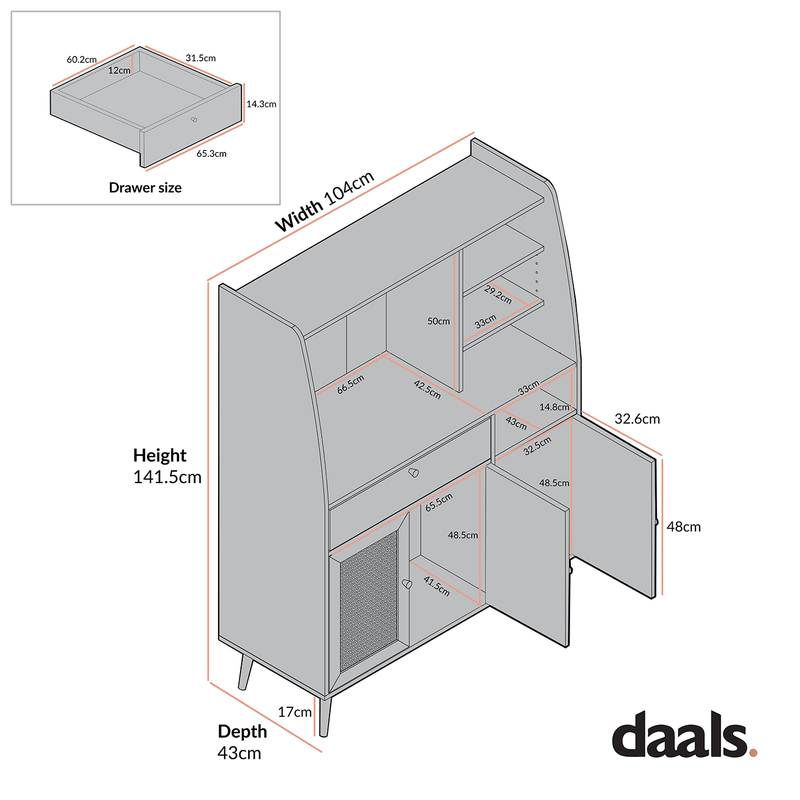 Frances Woven Rattan Kitchen Cabinet, White