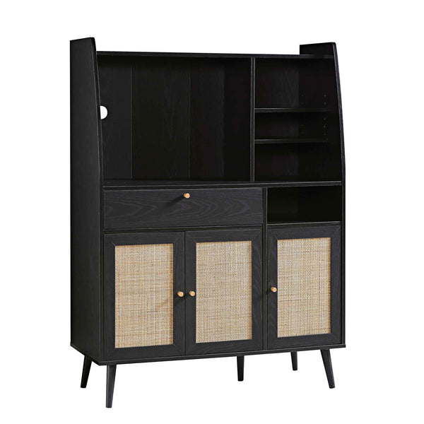 Frances Woven Rattan Kitchen Cabinet, Black