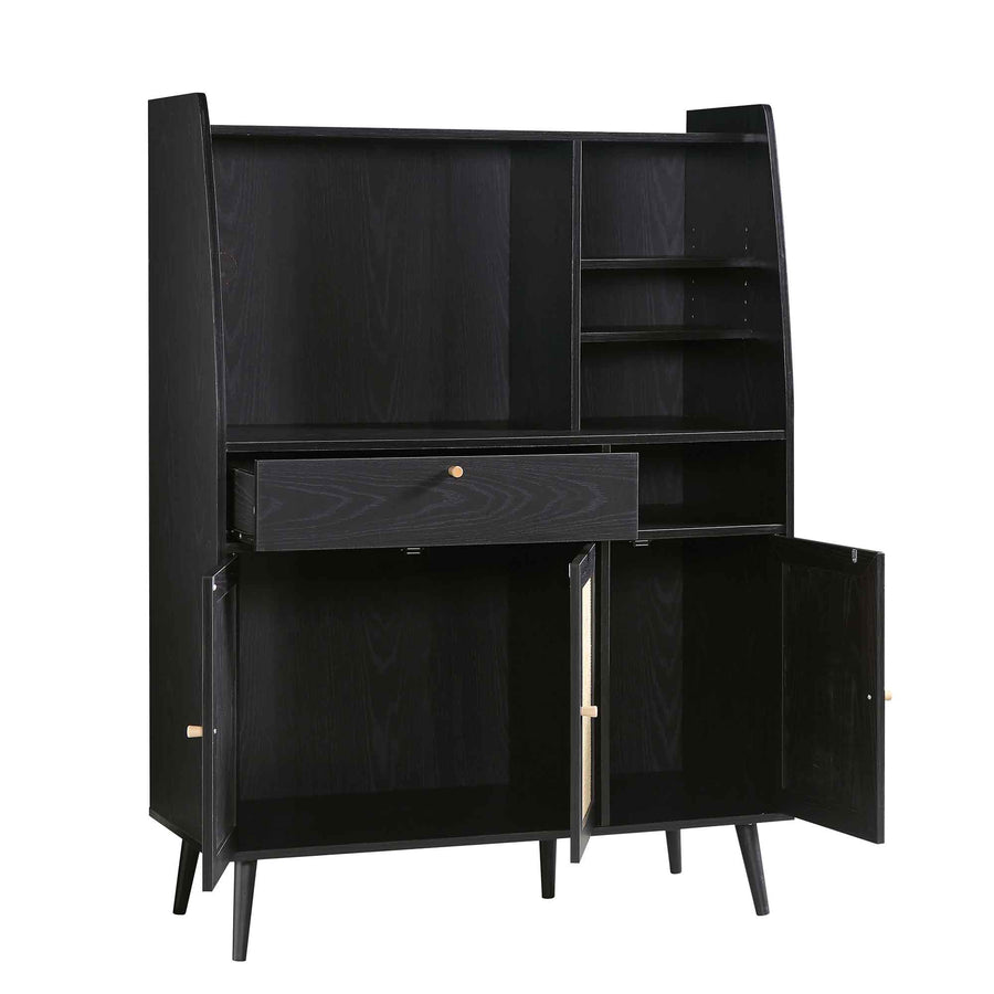 Frances Woven Rattan Kitchen Cabinet, Black