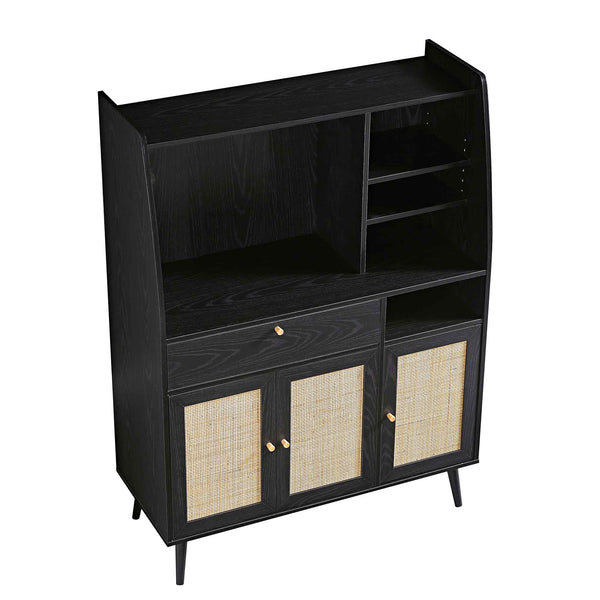 Frances Woven Rattan Kitchen Cabinet, Black