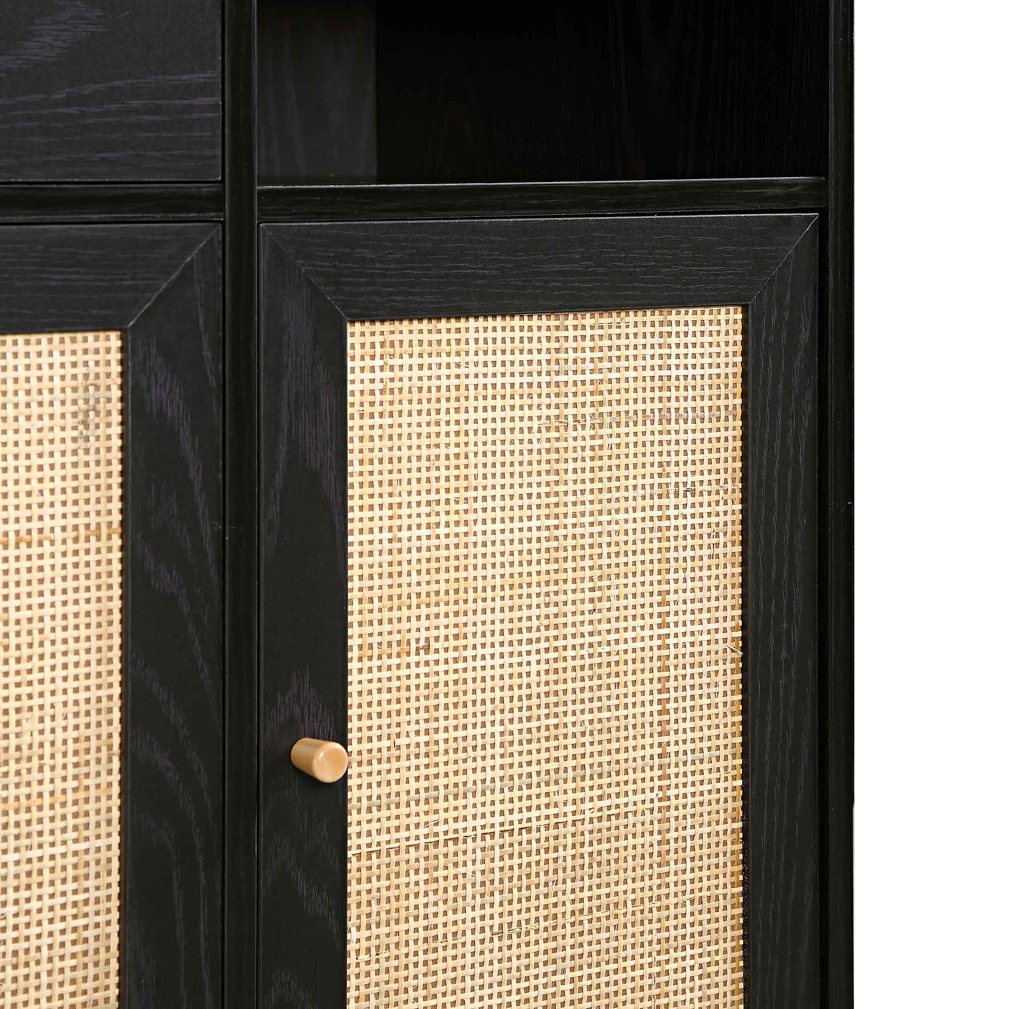 Frances Woven Rattan Kitchen Cabinet, Black | daals