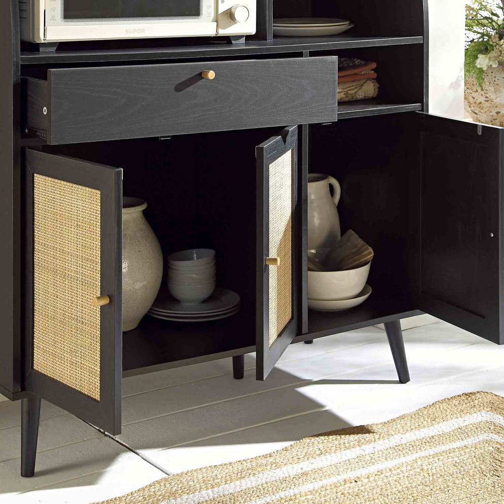 Frances Woven Rattan Kitchen Cabinet, Black | daals