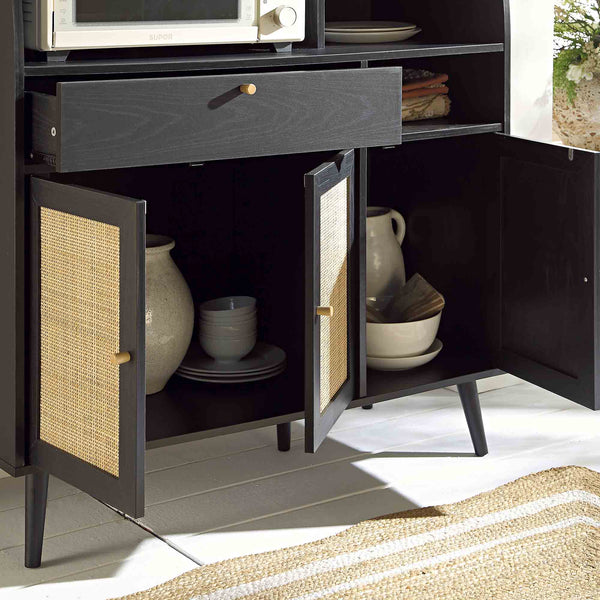 Frances Woven Rattan Kitchen Cabinet, Black