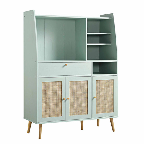 Frances Woven Rattan Kitchen Cabinet, Mint