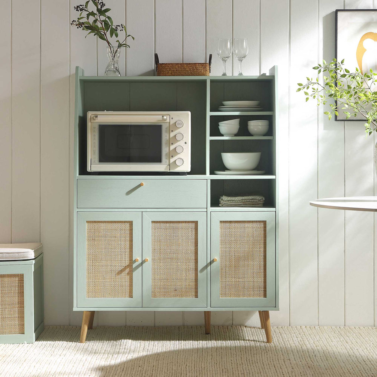 Ratten Rug Kitchen Frances Woven Rattan Kitchen Cabinet, Mint | daals