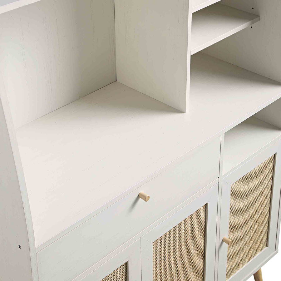 Frances Woven Rattan Kitchen Cabinet, White