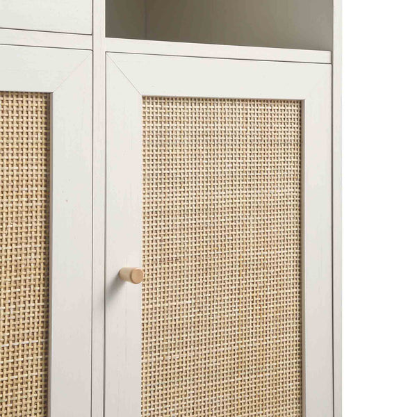 Frances Woven Rattan Kitchen Cabinet, White