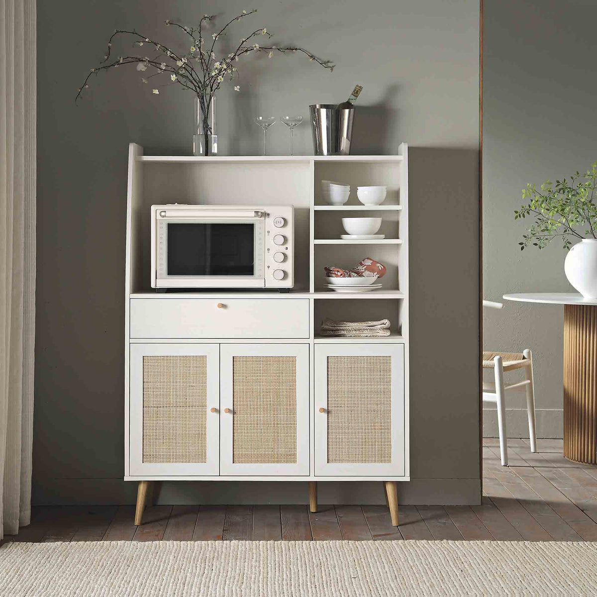 Ratten Rug Kitchen Frances Woven Rattan Kitchen Cabinet, White | daals
