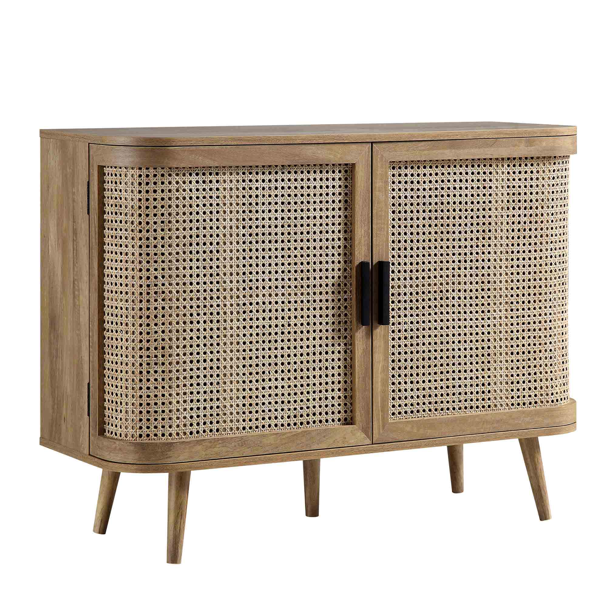 Izzy Curved Rattan 2-Door Small Sideboard, Natural | daals