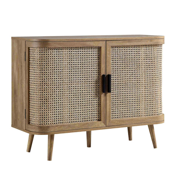 Izzy Curved Rattan 2-Door Small Sideboard, Natural