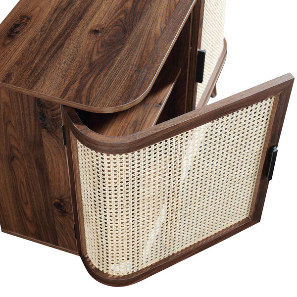Izzy Curved Rattan 2-Door Small Sideboard, Walnut